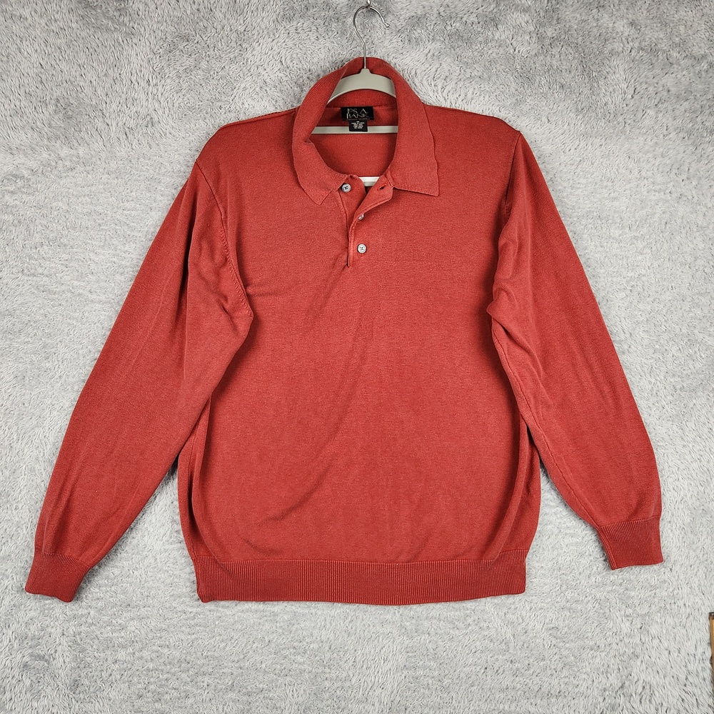 Jos A Bank Sweater Mens Medium Red 100% Silk Lightweight Collared Knit Pullover
